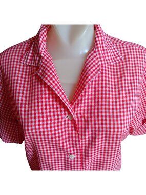 True Vintage Farm Chore Top Medium Red White Gingham 1960's Joyce Lane USA